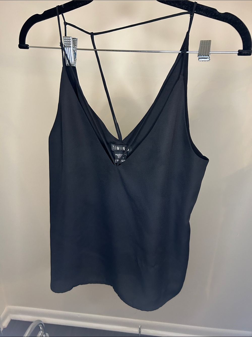 Timing Black V-Neck Strappy Camisole with Cross-Back